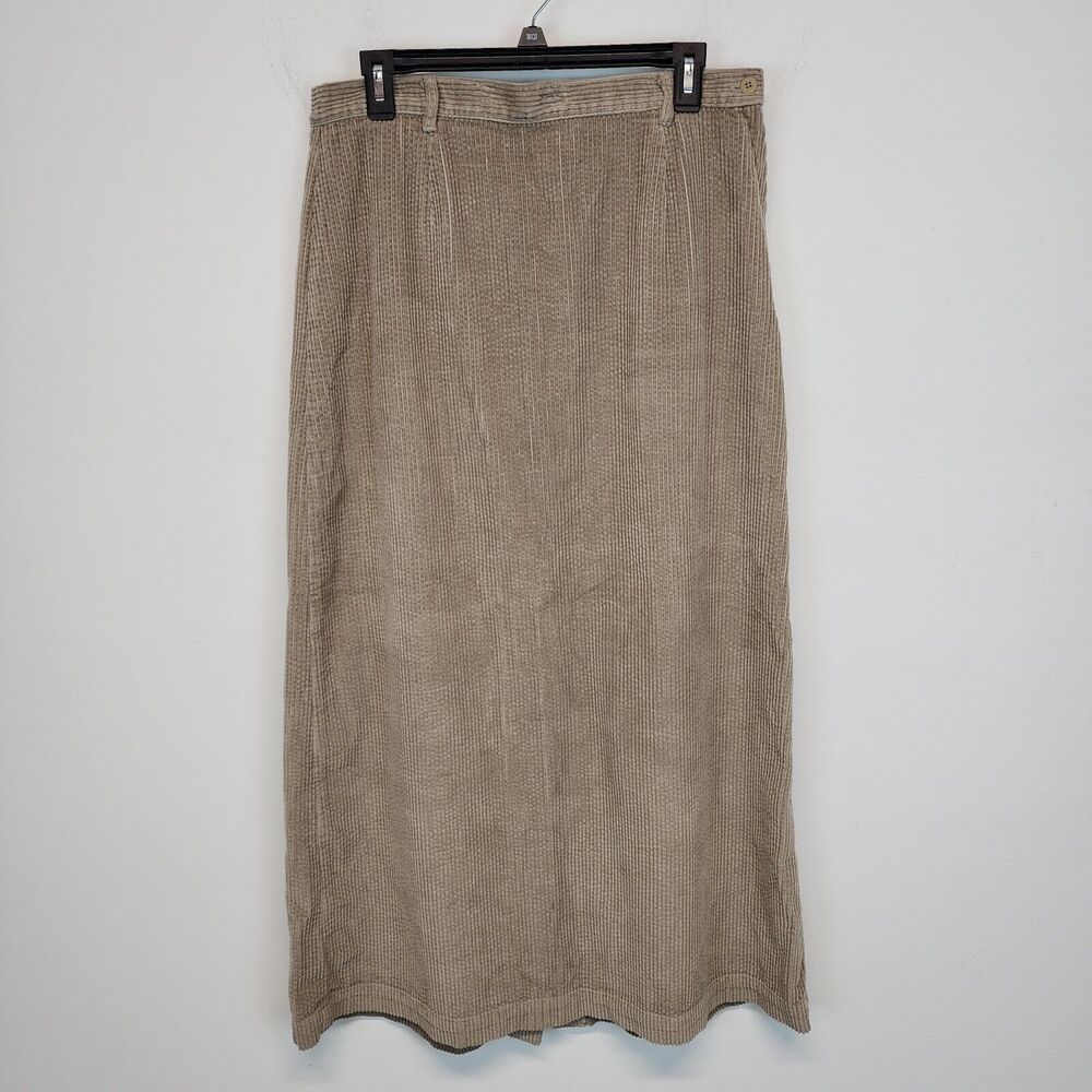 Nordstrom Womens Corduroy Maxi Skirt Size L Beige Back Slit Neutral Lagenlook